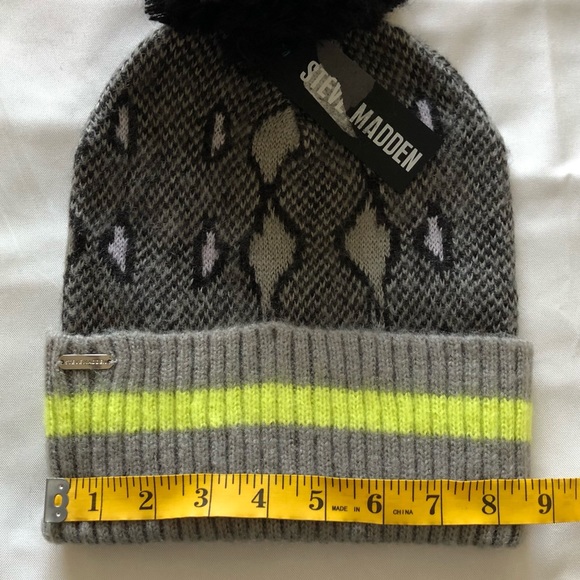 Steve Madden Snake Print & Neon Beanie Pom Hat - Picture 7 of 12